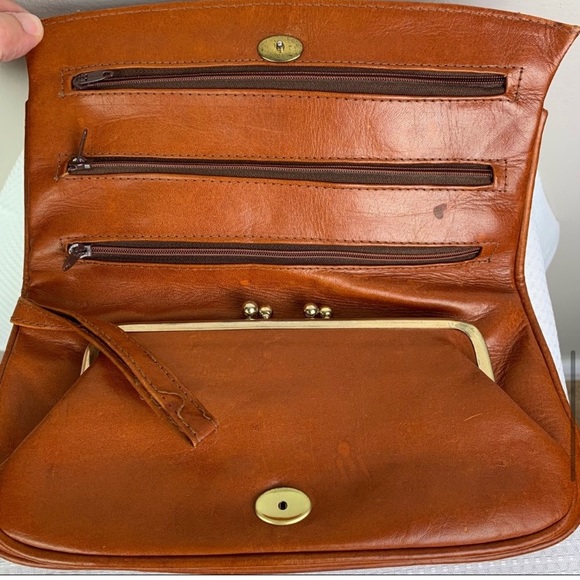 Vintage Women’s Leather Cognac Hand Tooled Rodeo Bull Rider Wallet | Mini Bag - Picture 4 of 6